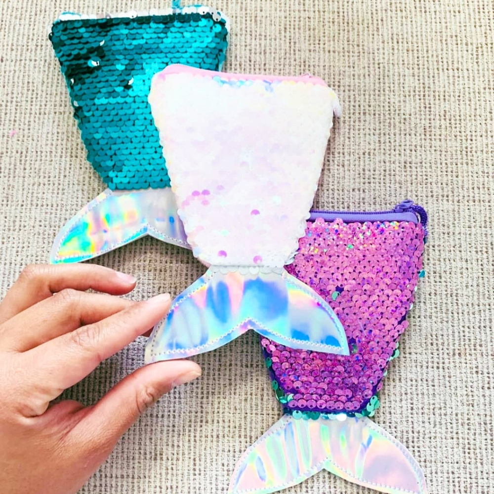 2 Pastel Girls Sequined Mermaid Tail Purse